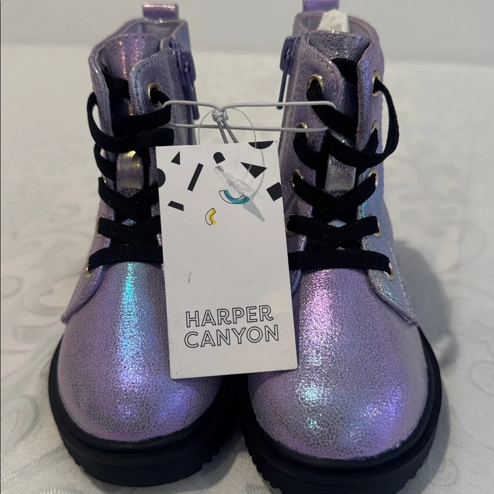 Harper Canyon Iridescent Combat Boots. Girls 8